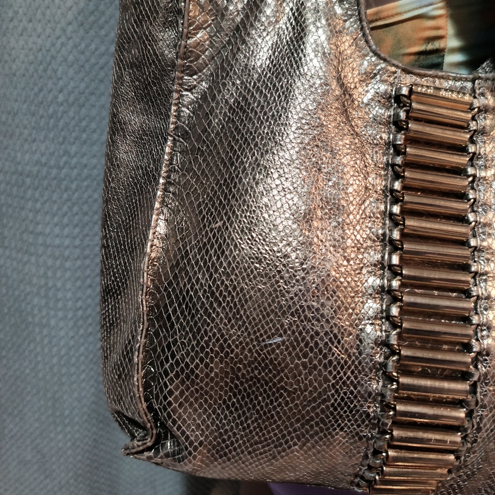 Ted Baker Snake Print Leather Limited Edition Golden Tote Bag. - Picture 7 of 16